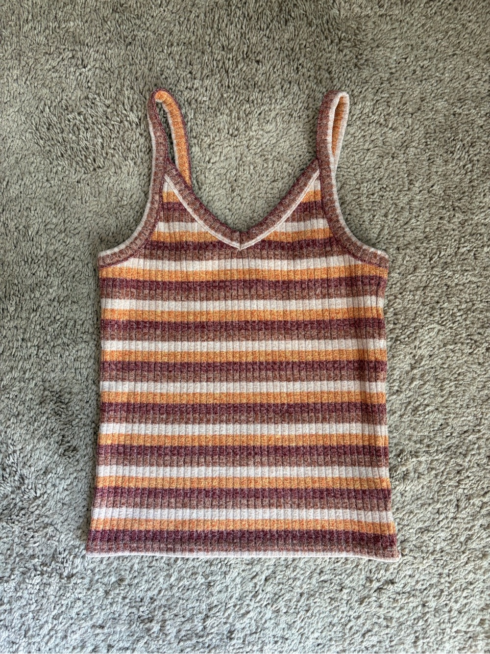 AE Soft Plush Striped Cami | Cream Orange Rust | Size Small